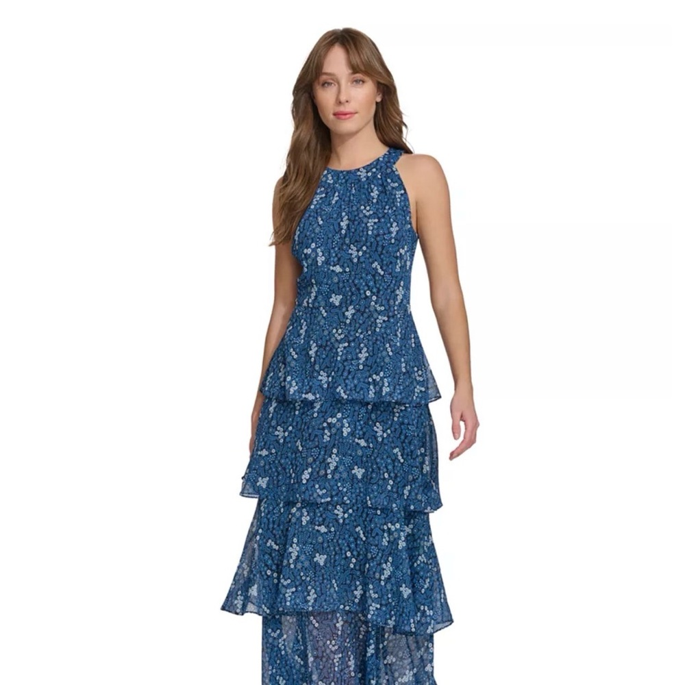 Tommy Hilfiger Navy Blue Floral Tiered Maxi Dress